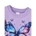 thumbnail image 3 of Girls 2-Piece Set Trendy Purple Butterfly Top & Shiny Metallic Pants, Long Sleeve Outfit for Toddlers & Little Kids, 5T, 3 of 8