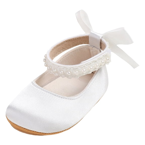 Splozh Dress Sandals Mary Jane Flat Shoes for Baby Girls Soft Rubber Soles Wedding Shoes Ballet Shoes Toddler White,US 5.5