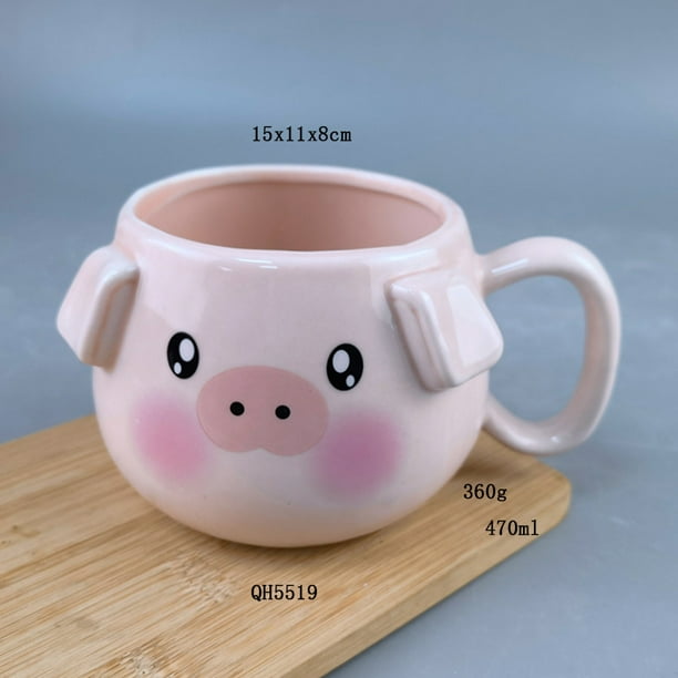 Taza de café de cerdito rosa de cerámica, taza de cerdito, taza de animales de dibujos animados, taza de agua de cerdito en relieve 3D