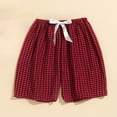 thumbnail image 2 of QQAMB Women's Shorts Casual Cotton Plaid Printed Elastic Waist Drawstring Wide Leg Homewear Loungewear Shorts Wine Free Size, 2 of 3