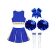 thumbnail image 4 of MSemis Kids Girls Cheerleader Outfits Cropped Tops Mini Skirt with Pom Poms Socks A Blue 16, 4 of 7