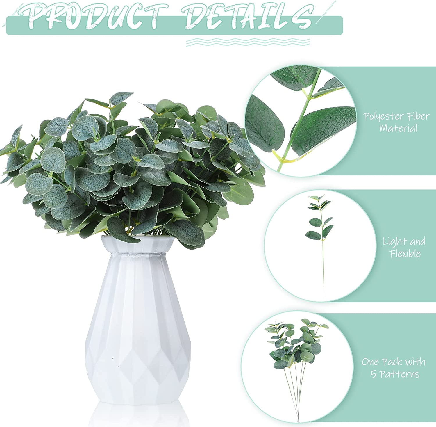 30 Pcs Artificial Eucalyptus Stems Faux Eucalyptus Leaves Fake Eucalyptus Branches Silk Eucalyptus Artificial Leaves Fake Eucalyptus Leaves Plant Bouquet for Vase Centerpieces Wedding Decor