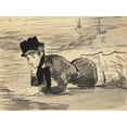thumbnail image 2 of Manet, Edouard 32x25 White Modern Wood Framed Museum Art Print Titled - Woman Lying on the Beach. Annabel Lee, 2 of 4