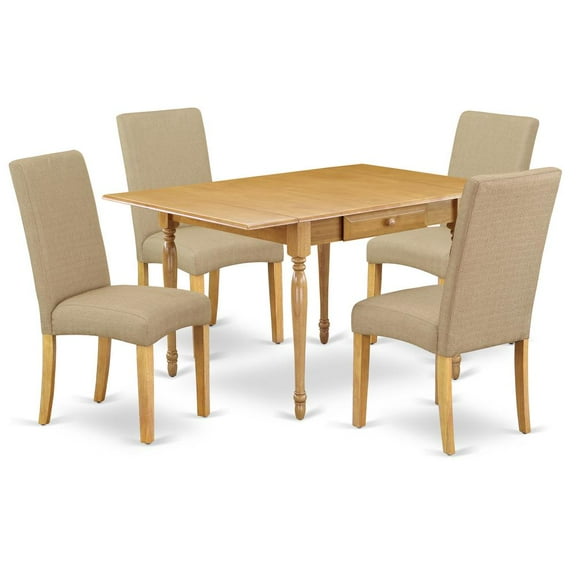 East West Furniture Monza 5-piece Wood Dining Set in Oak/Dark Khaki