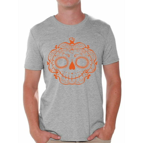 Awkward Styles Halloween Sugar Pumpkin Tshirt for Men Sugar Skull Shirt Halloween Shirts for Men Funny Gifts for Halloween Men's Halloween Shirt Holiday Gifts for Him Day of the Dead Men's Tshirt