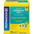 thumbnail image 1 of Preparation H Medicated Hemorrhoidal Wipes 180 ct, Maximum Strength Relief with Witch Hazel and Aloe, for Cleansing, Burning, Itch and Irritation Relief, 3 Packs of 60, 1 of 5
