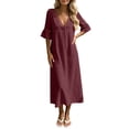 thumbnail image 2 of Ayolanni Flutter Sleeve Summer Dresses for Women 2026 Short Sleeve Cotton Solid V-Neck Maxi A-Line Dress Casual Elegant Flare Vacation Hollow Out Sundress Red XXXL, 2 of 7