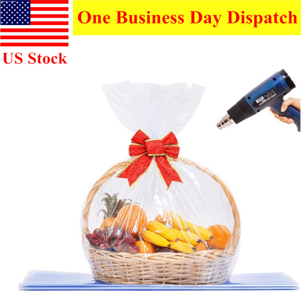 100 Pack Shrink Wrap Basket Bags for Gift Baskets 24" x 30" Clear