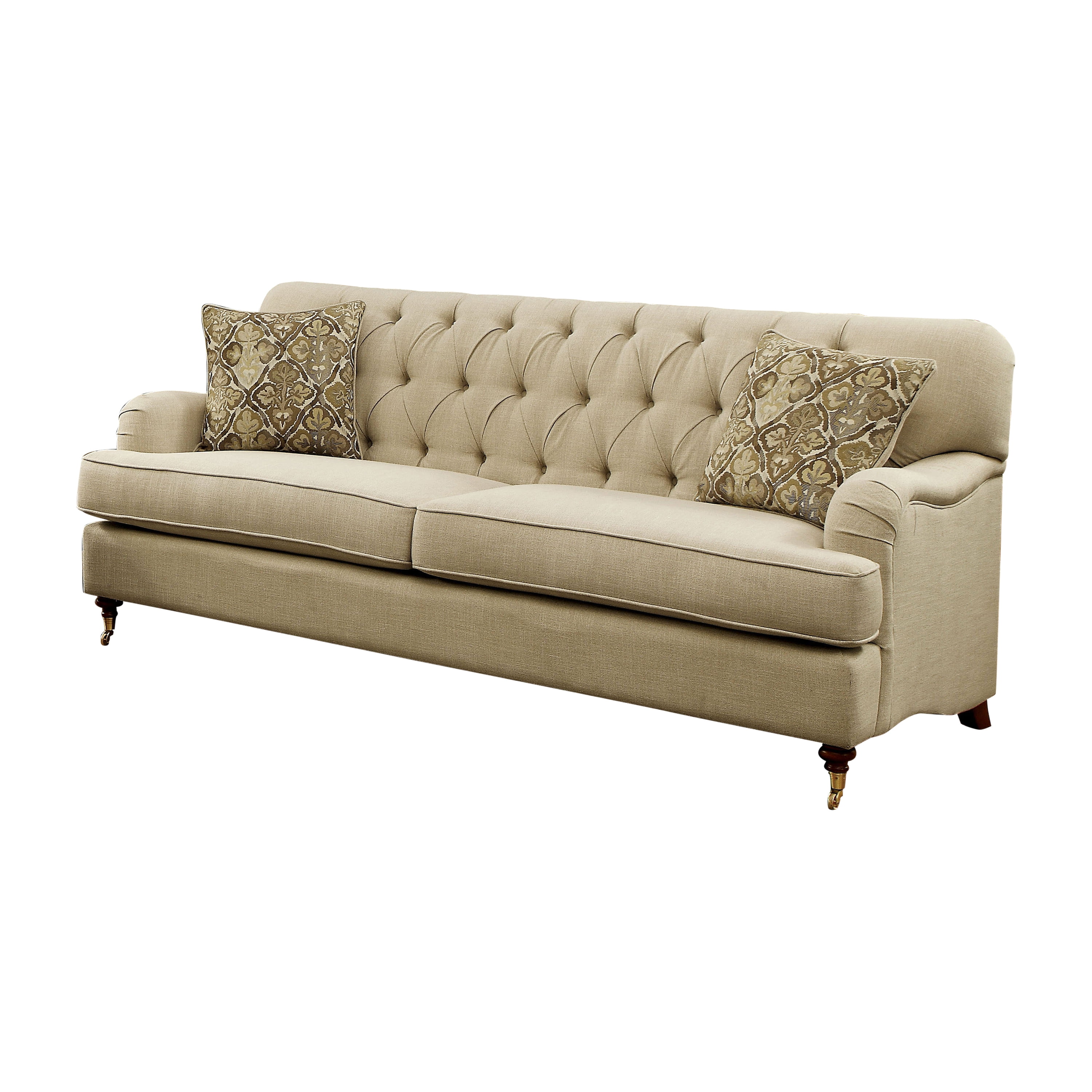 Kylen Traditional Polyester Tufted Upholstered Sofa Beige Tufted Upholstered Sofa