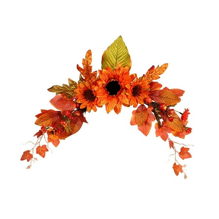 

NICEXMAS 1Pc Simulated Sunflower Maple Leaf Wreath Adornment Door Hanging Pendant Orange