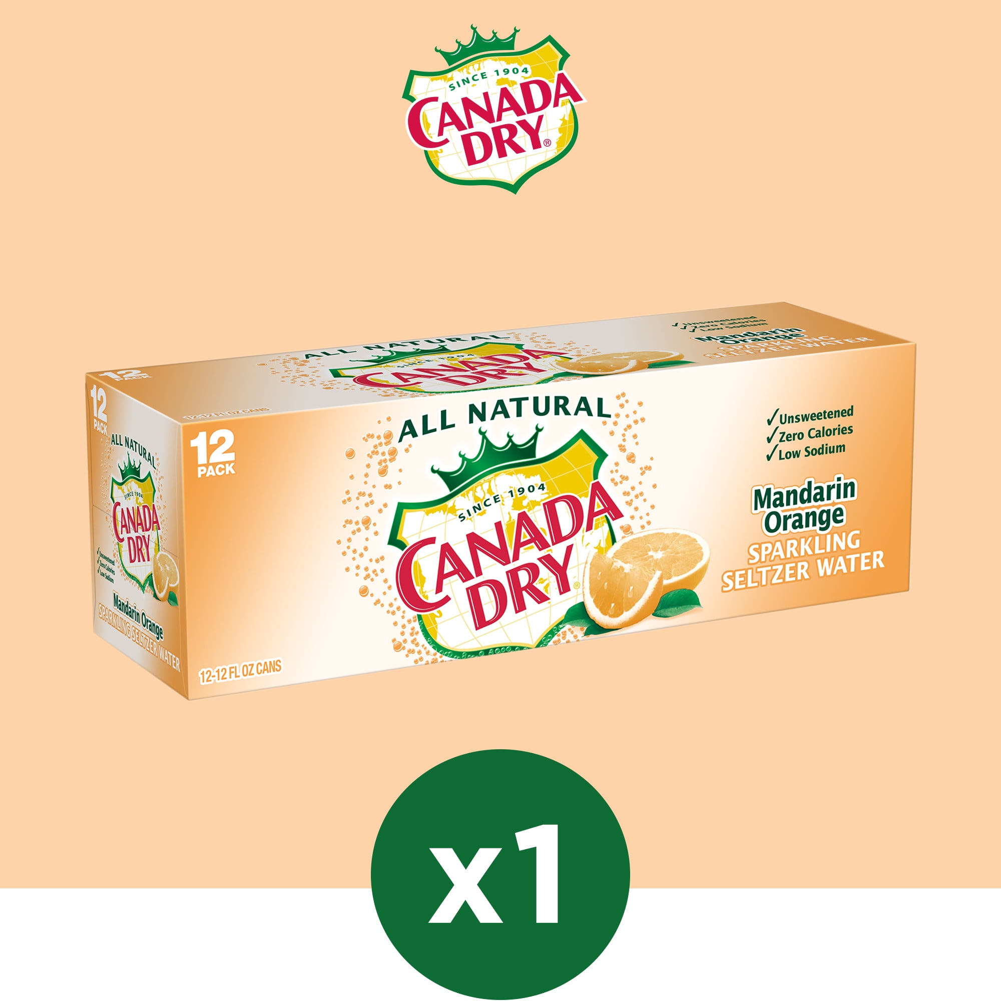 (2 pack) Canada Dry Mandarin Orange Sparkling Seltzer Water, 12 fl oz cans, 12 pack