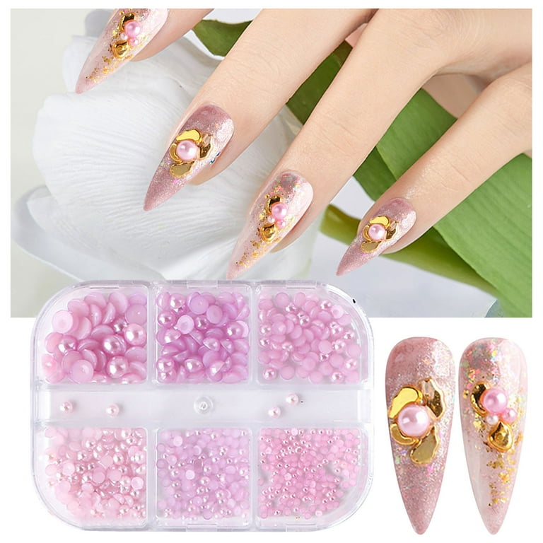 Daysxfd Nail Bling Back Nail Pearl Set White Rhinestone Half Round White Beige Pearl Home DIY Use Colorful Diamonds for Nails, Size: One size, Black