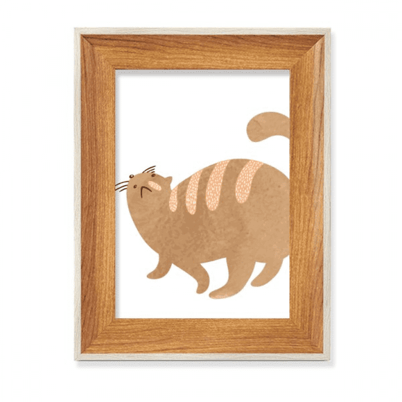 Brown Fat Cat Animal Watercolor Desktop Wooden Photo Frame Display Picture Art Painting Multiple Sets