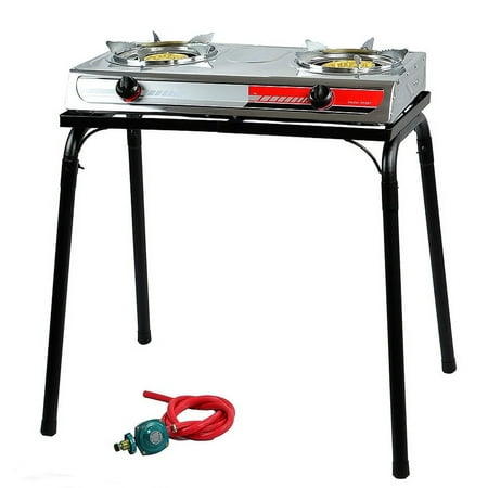 XtremepowerUS Outdoor 2 Burner Propane Stove With Stand, Portable Gas Stove, Auto Ignition, Regulator