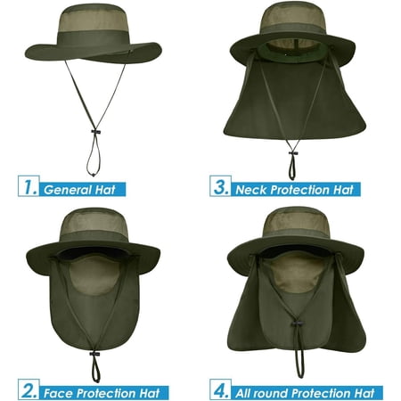 UBSWF-IYEBRAO Mens Outdoor Sun Hat with Face Neck Flap UV Protection Wide Brim Fishing Hat for Hiking Safari Gardening UPF 50+