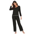 thumbnail image 4 of LYMAYTER Women T-Shirt Pajamas Outfit Long Sleeve Soft Sleepwear Solid Color Loungewear Set S-XXL, 4 of 5