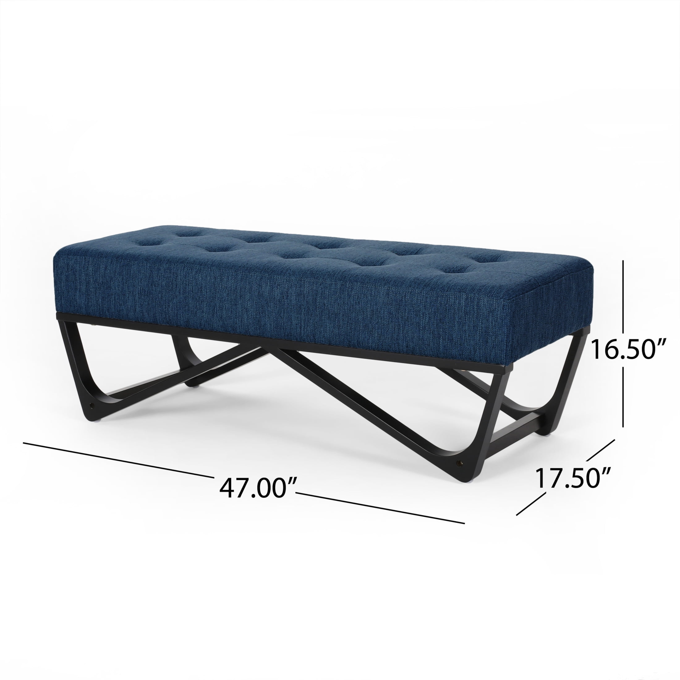 Christopher Knight Home Modern Button-Tufted Ottoman Bench, Elegant Bentwood Frame, Sleek Design, Navy Blue