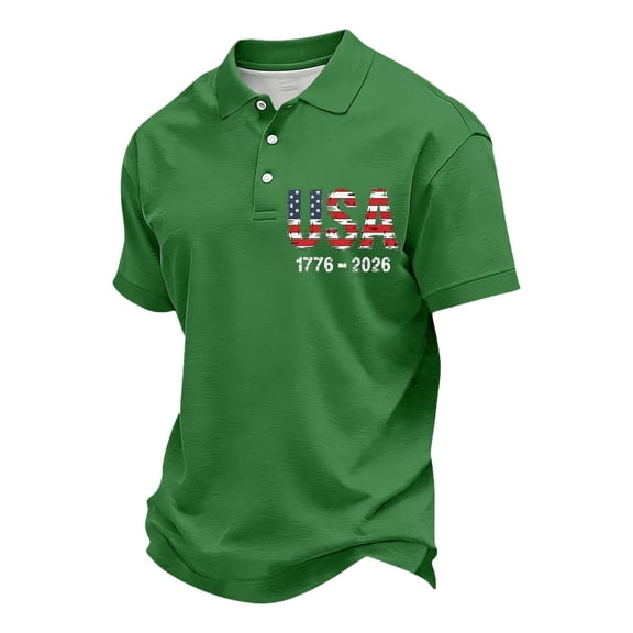 Evdexr 250th Anniversary Usa Polo Shirts for Men 4th Of July Short Sleeve Shirts 1776 2026 Button Down Red Blue and White T Shirts Patriotic Loose Fit Golf Tops Green M