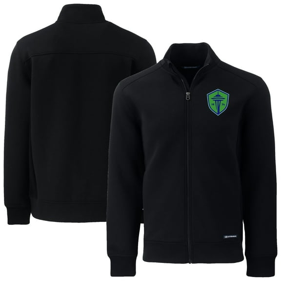 Men's-Cutter & Buck  Black Seattle Sounders FC Big & Tall Roam Eco Tri-Blend Recycled Full-Zip Jacket
