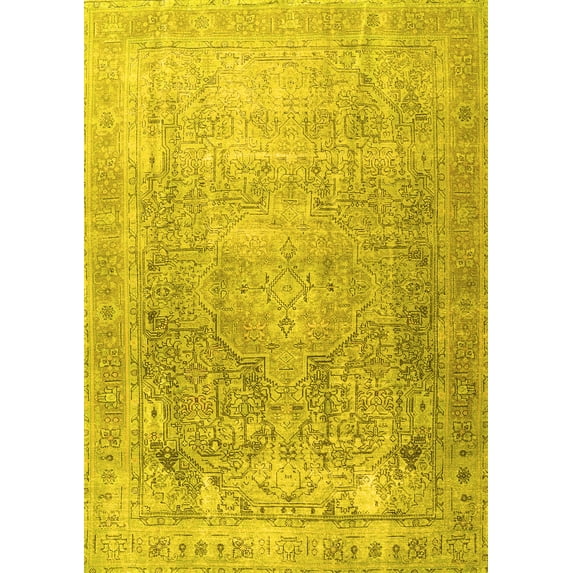 Ahgly Company Machine Washable Indoor Rectangle Persian Yellow Traditional Area Rugs, 5' x 7'