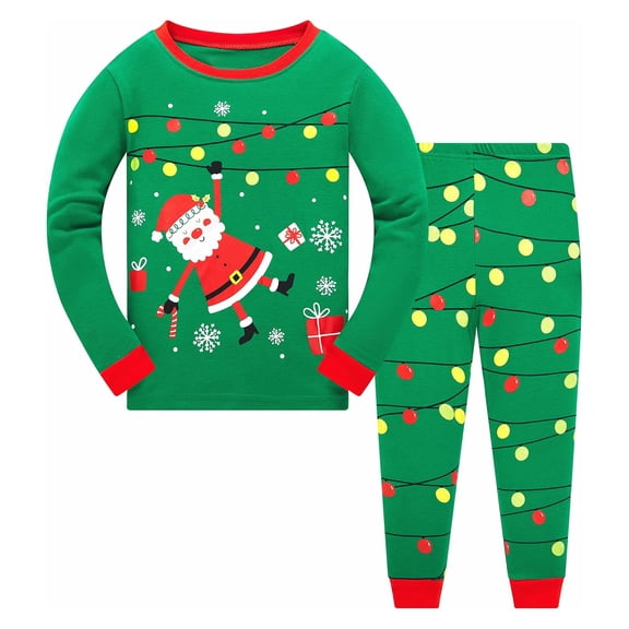 VOUZZA Kids Christmas Santa Claus Print Long Sleeve Pajama Set Shirt and Pants Two Piece Sleepwear for Boys Girls Toddler PJs Nightwear Loungewear