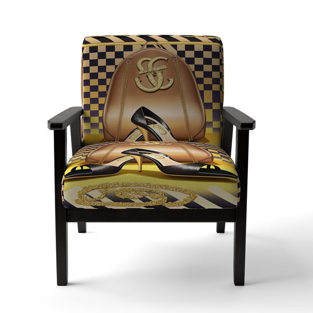 Designart "Chaussure à Talons Hauts Rétro Inspirée de l'Art Déco" Or Mode Chaise d'Appoint Rembourrée - Fauteuil Charmant pour Salon