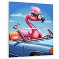 thumbnail image 2 of Designart "Sunglass-Donned Pink Flamingo in a Sportscar" Animals Flamingo Metal Art Print, 2 of 5