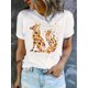 thumbnail image 1 of Camiseta básica para mujer verano SuaveWomen's Stylish Fox Print Round Neck Short Sleeve T-Shirt, Casual Summer Top with Creative Leaf Fox Design, Comfortable Polyester Blend Tee for Casual Attire,, 1 of 6