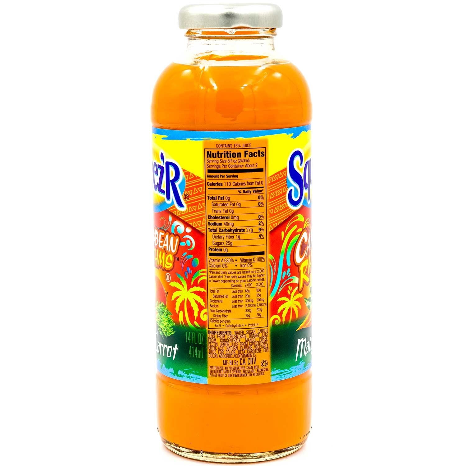 (4 pack) Squeez'R Caribbean Rhythms Mango Carrot Drink, 20 Fl Oz