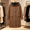 thumbnail image 7 of WIZUTIZ Women's Solid Color Wool Blend Hooded Coat Long Sleeve Loose Fit Lined Warm Winter Overcoat with External Pockets Casual Daily Outerwear, 7 of 7