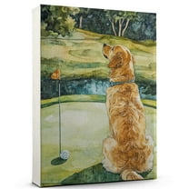 Golden Retriever Dog Canvas Canvas – Golf Theme Dog Art for Wall, Golden Retriever Dog Playing Golf Wall Art, Dog Lover Canvas Decor