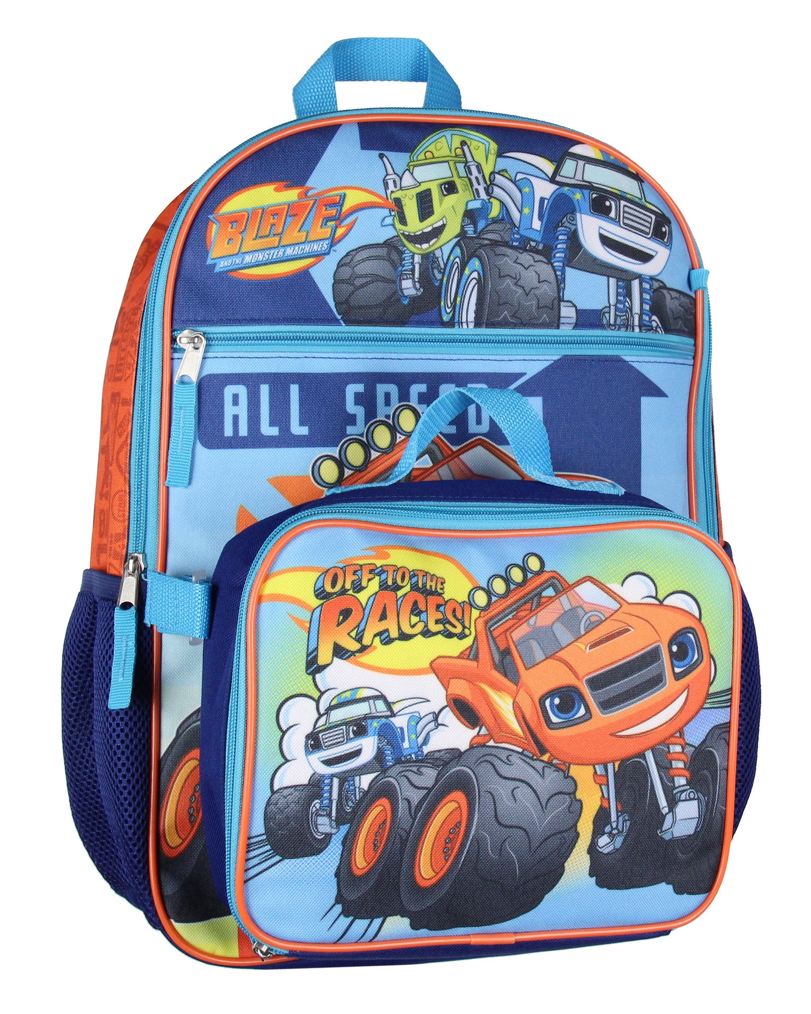 Blaze and the Monster Machines Backpack Set Lunch Box Pencil Case Key Chain Metal Carabiner 16"