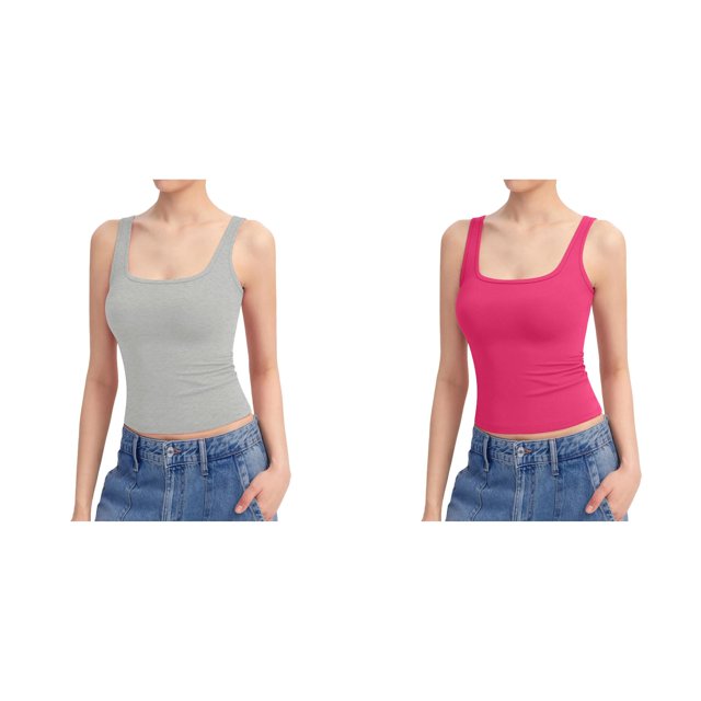 (Lot de 2) Rinsvye Débardeur à Encolure Carrée pour Femmes avec Soutien-Gorge Rembourré Haut Sans Manches Doublé Sans Couture Collection Basique