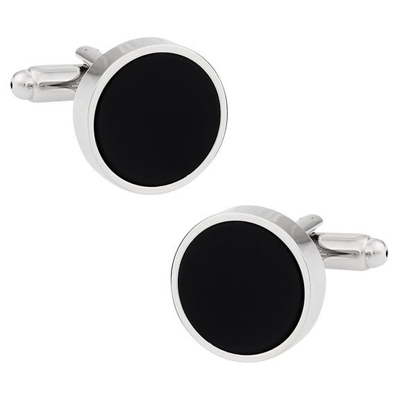 Black Enamel Cufflinks Silver-Tone by Cuff-Daddy