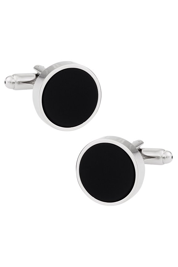 Black Enamel Cufflinks Silver-Tone by Cuff-Daddy