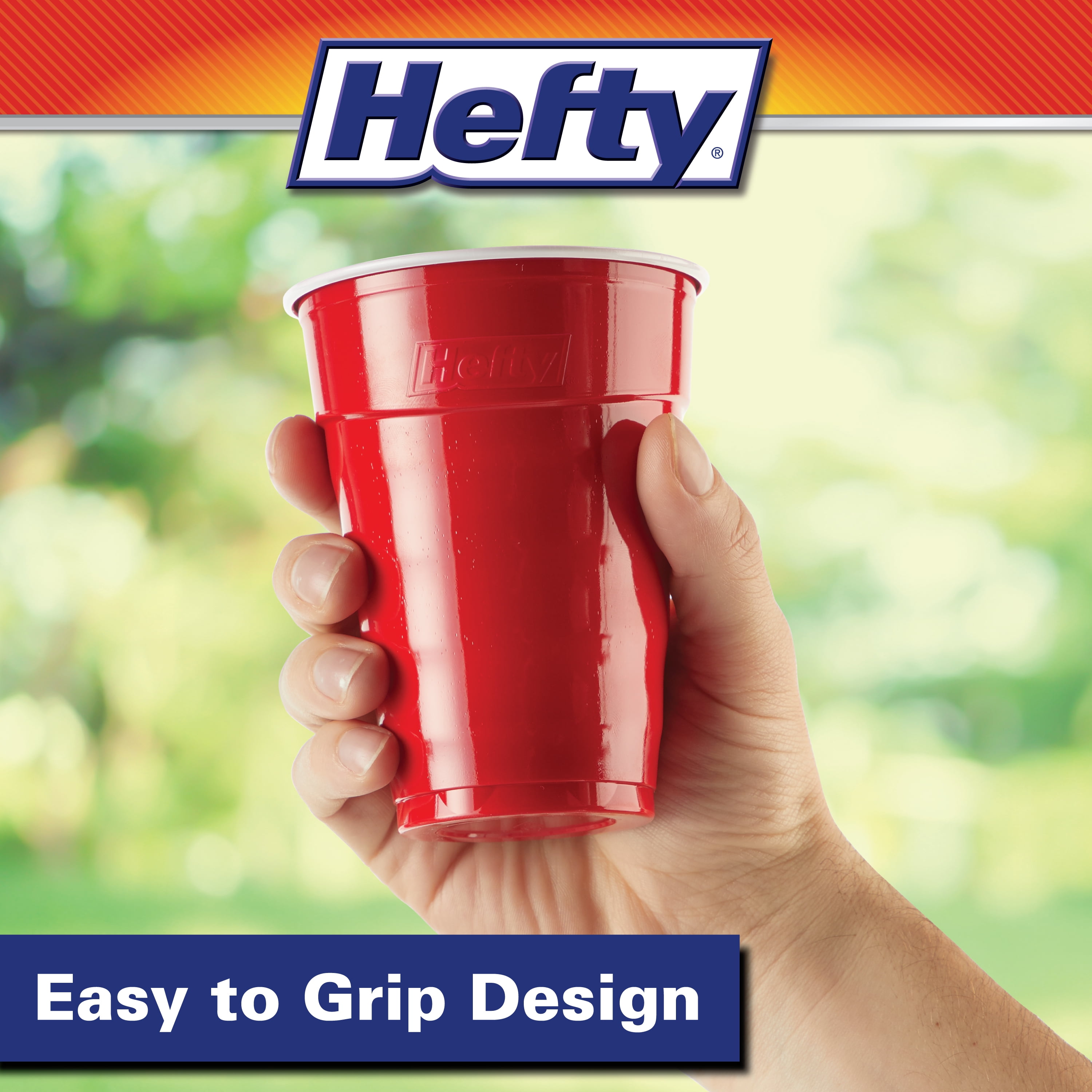 Hefty Easy Grip Disposable Plastic Party Cups, 9 oz, Red