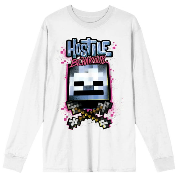 Minecraft Hostile Behavior Crew Neck Long Sleeve Women's White Tee-Small