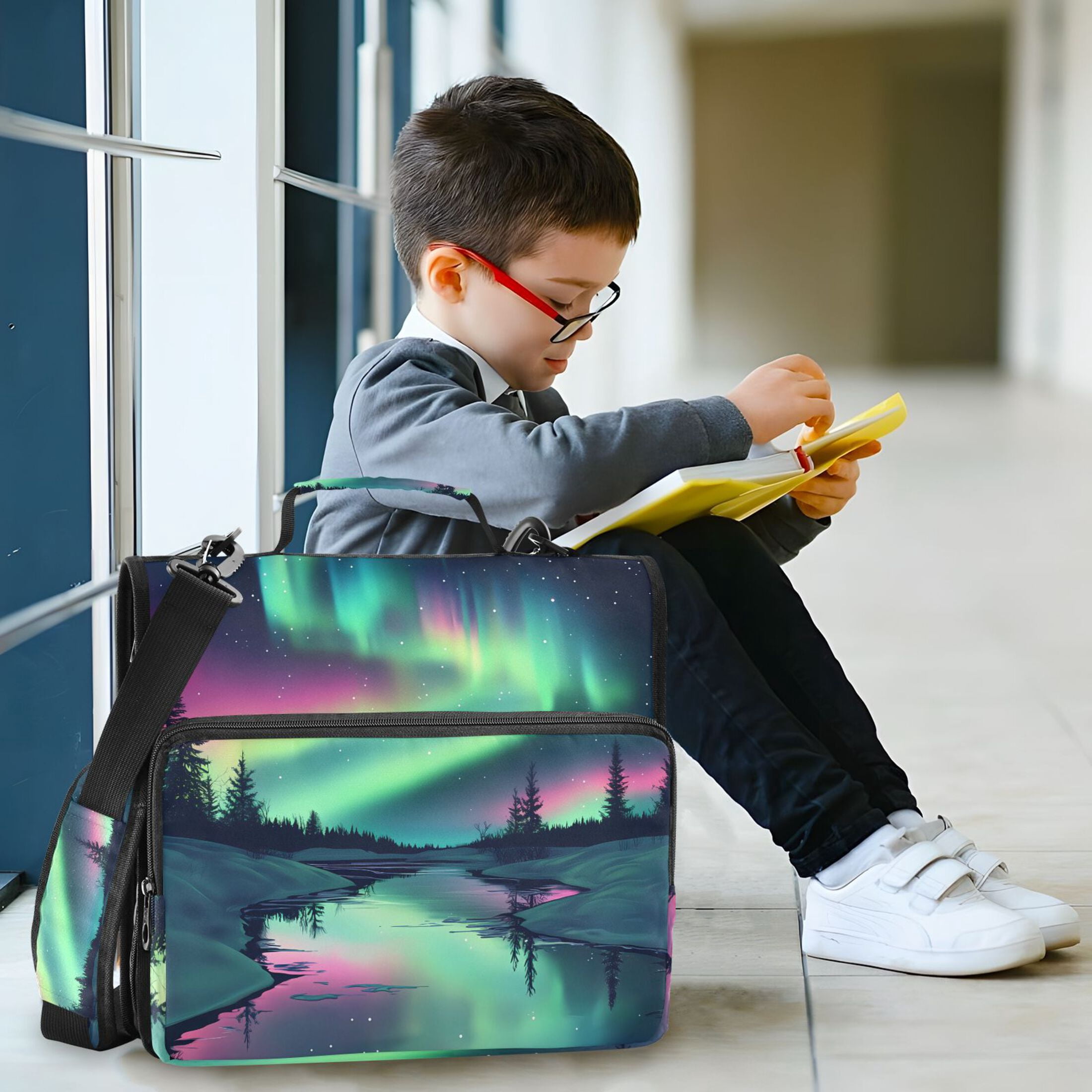 3 Ring Zipper Binder with Shoulder Strap Waterproof Trapper Keeper 2 Inch D-Ring 500 Sheets Capacity Snow Aurora