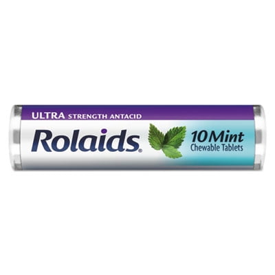 Rolaids LILR10034 Ultra Strength Antacid Chewable Tablets, Mint, 10/Roll, 12 Roll/Box
