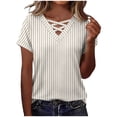 thumbnail image 2 of Maqroz Short Sleeve Shirts for Women Print Spring Summer Tops 2026 V Neck Criss Cross Tees Casual Blouses Fashion Outfits Clothes Khaki XL, 2 of 8