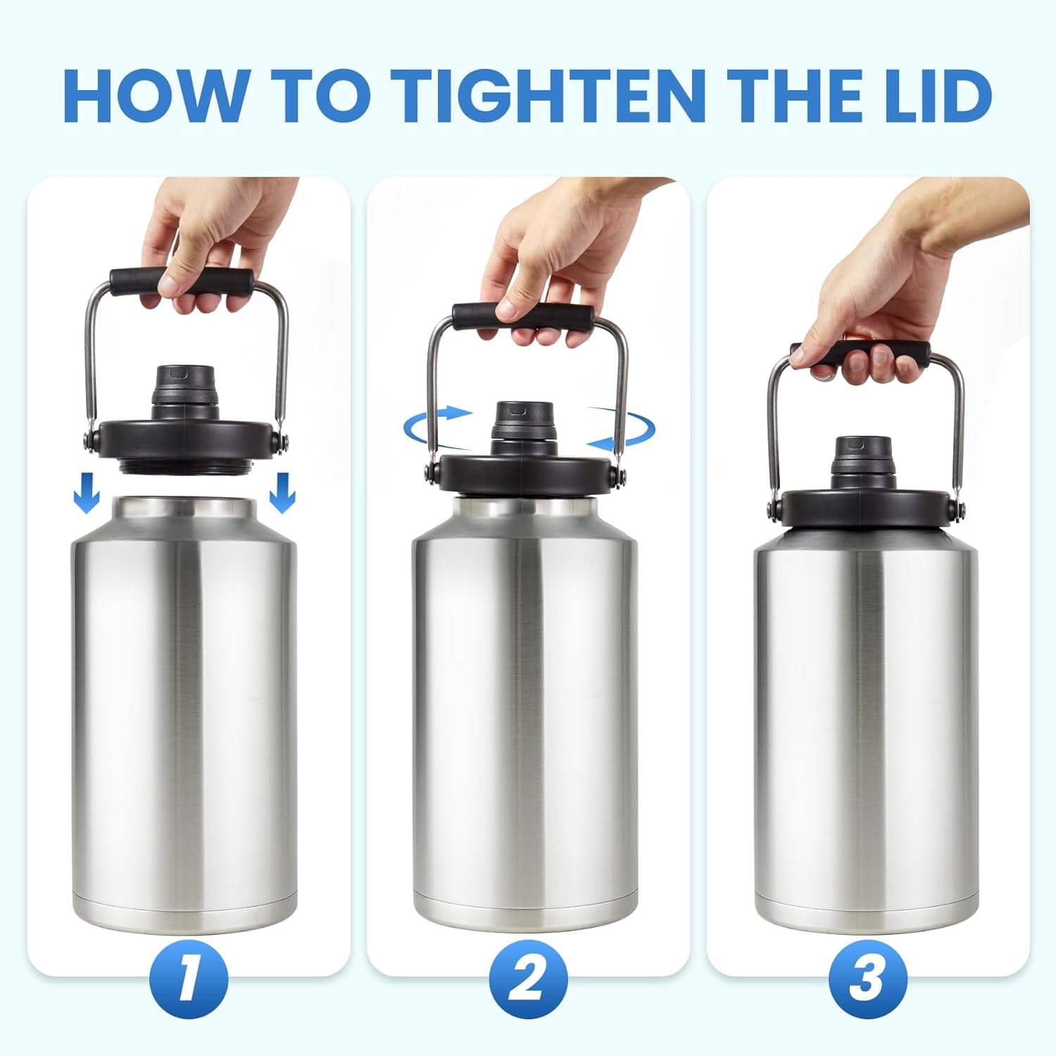 1 Gallon Water Jug Bottle Insulated, 128oz Stainless  Water Bottle Wide Mouth Double Vacuum Dishwasher Safe  for Hot & Cold Drinks Stainless Steels