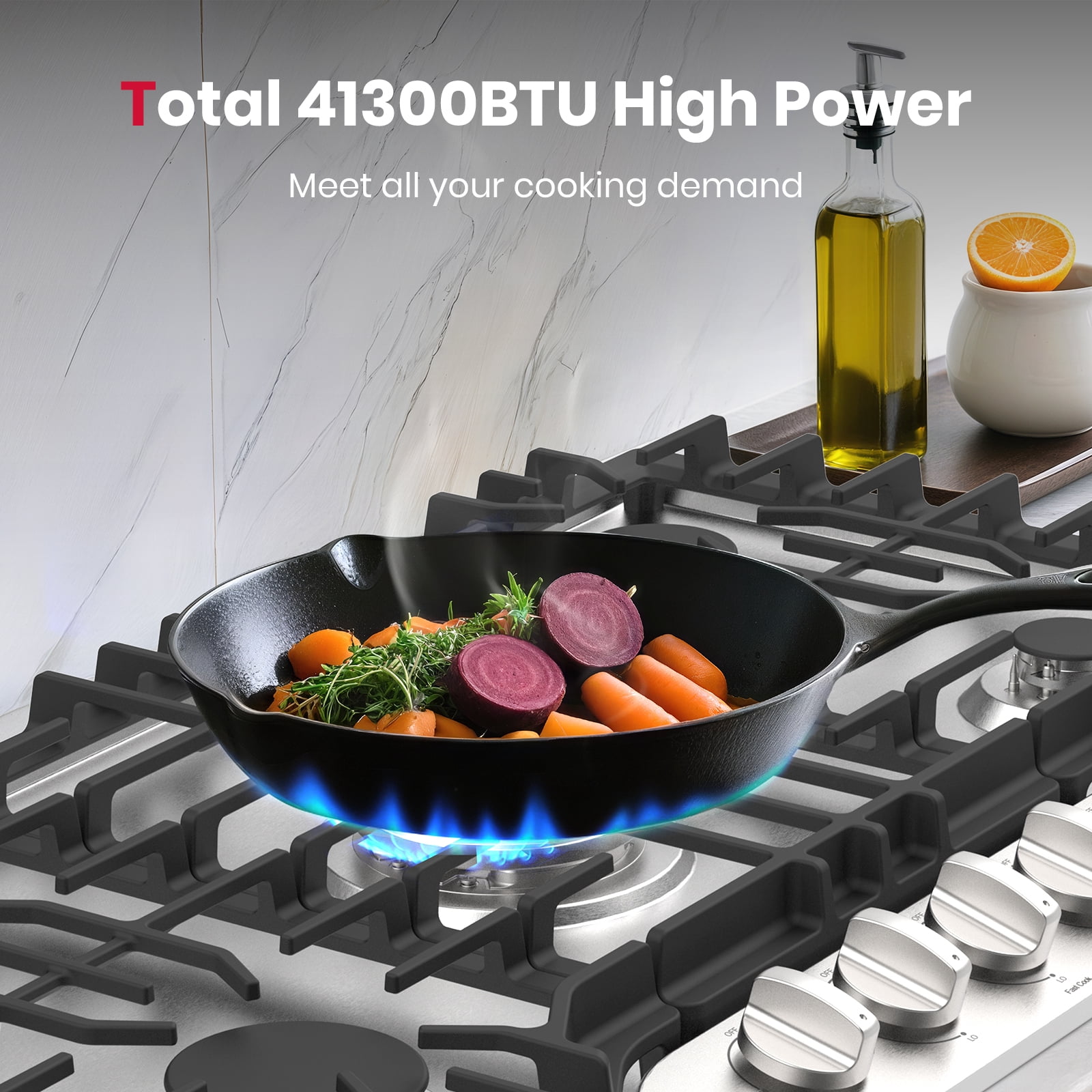 Gasland 36" 5 Burners Gas Stove Top, NG/LPG Convertible Built-in Gas Cooktop, Stainless Steel