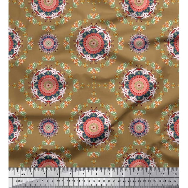 Soimoi Poly Georgette Fabric Floral Mandala Fabric Prints by Yard 52 Inch Wide