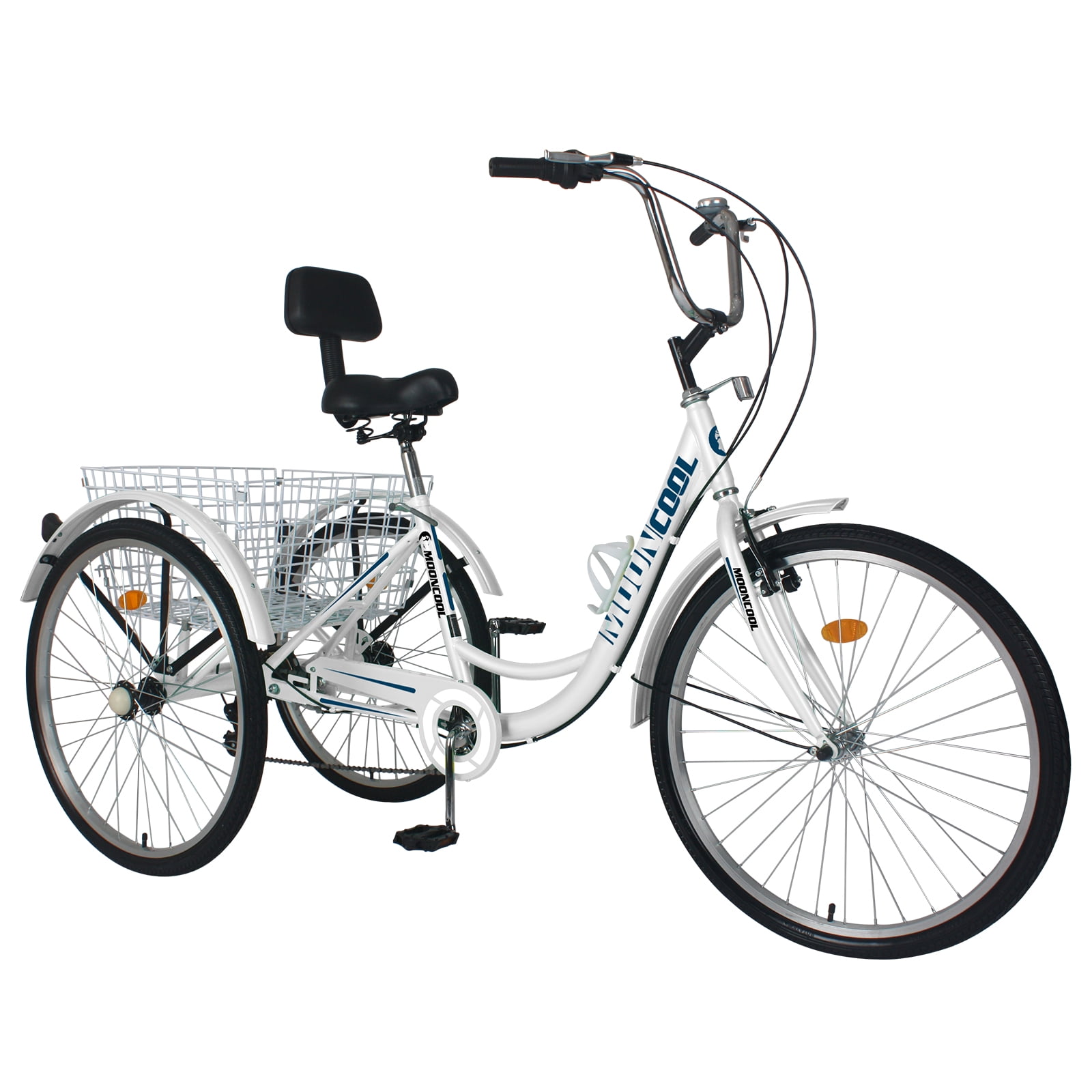 Adult Tricycle 24'' 7 Speed 3 Wheel White Trike​ Shopping Bike Riding W/ Basket 