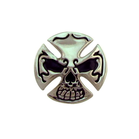 Silver Biker Skull Cross 3D Motorcycle Concho