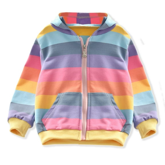 SYNPOS Toddler Kid Little Girls Zip-Up Fleece Rainbow Hoodie Sweatshirt