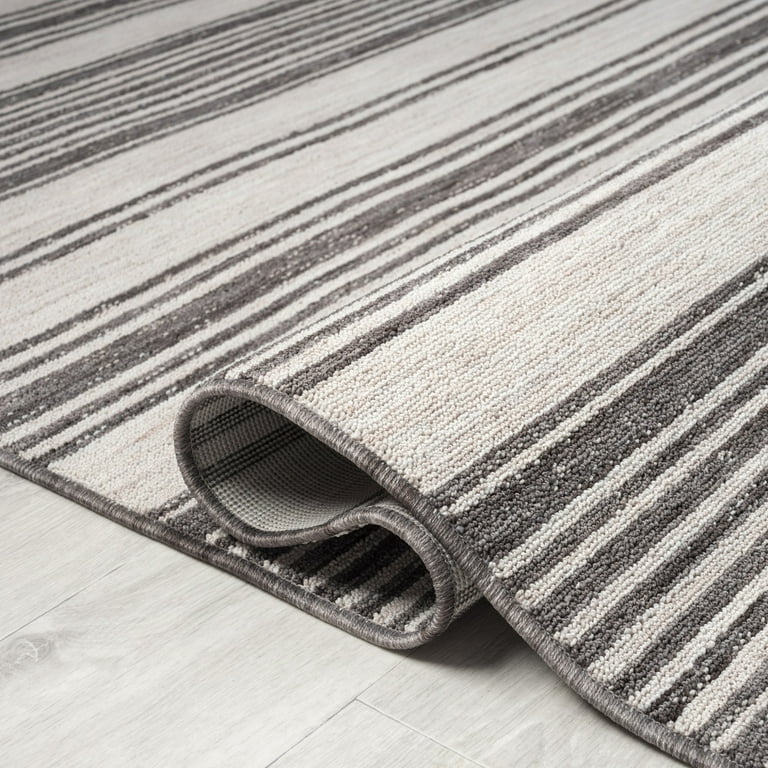 8' X 9' Gray And Ivory Striped Indoor Outdoor Area Rug - Walmart.com
