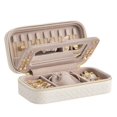 thumbnail image 1 of Estuche de joyería de viaje, caja organizadora de joyas con espejo, bolsa de joyería, piel sintético tela en relieve, almacenamiento de joyería portátil, idea de regalo, blanco nube, 1 of 7