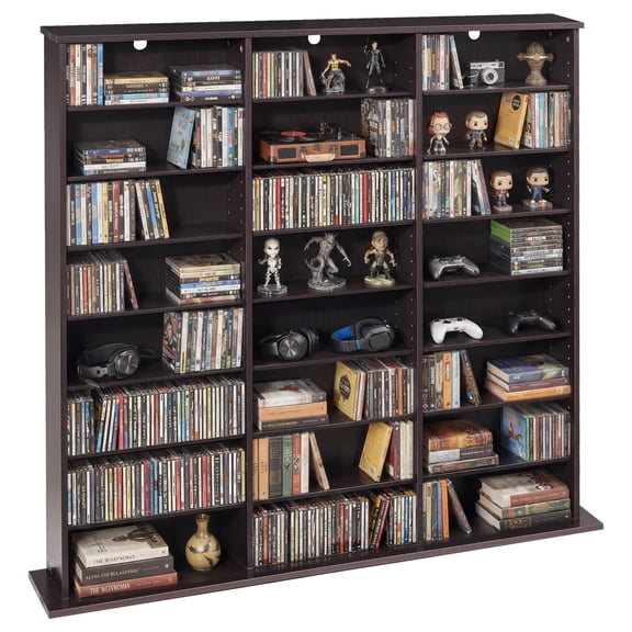 VEVOR Media Storage Cabinet, 8-Tier DVD Shelf Organizer, 55.91 x 8.66 x 51.18 in Multimedia Storage Organizer for CDs, DVDs, Books & Games, CD Shelf for Living Room, Home Office, Recording Room,Brown