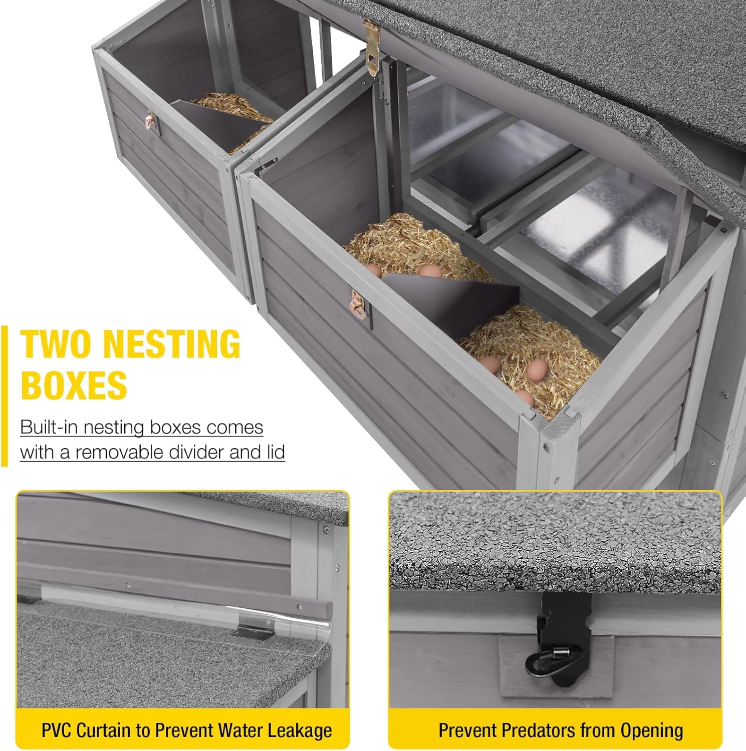 Aivituvin Chicken Coop for 8-10 Chickens Mobile Wooden Hen House with Nesting Box,Large Poultry Cage Upgrade with Strong Iron Frame,Durable & Waterproof